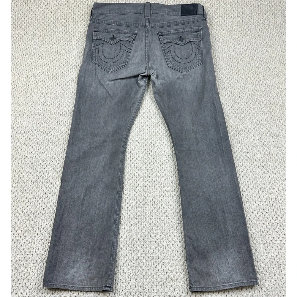 True Religion Jeans 36 (Fits 37x34) Gray Wash Ricky Relaxed Straight Flap Pocket
